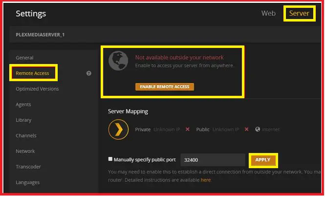 plex not available outside your network windows 10